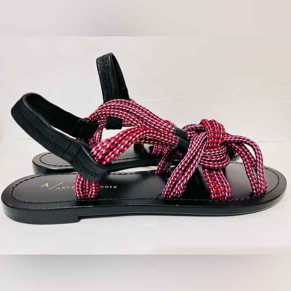Anthropologie Gladiator Rope Flats Sandals Multi Red Suede Boho Tassels US 6 /36 - Picture 5 of 7